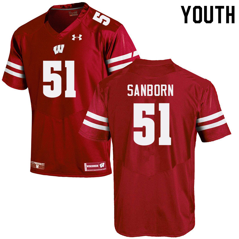 Youth #51 Bryan Sanborn Wisconsin Badgers College Football Jerseys Sale-Red